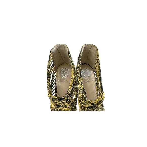 VINCE CAMUTO Alsandra Yellow Snakeskin Strappy Caged Heel Open Toe Sandals 8.5 - Picture 7 of 11